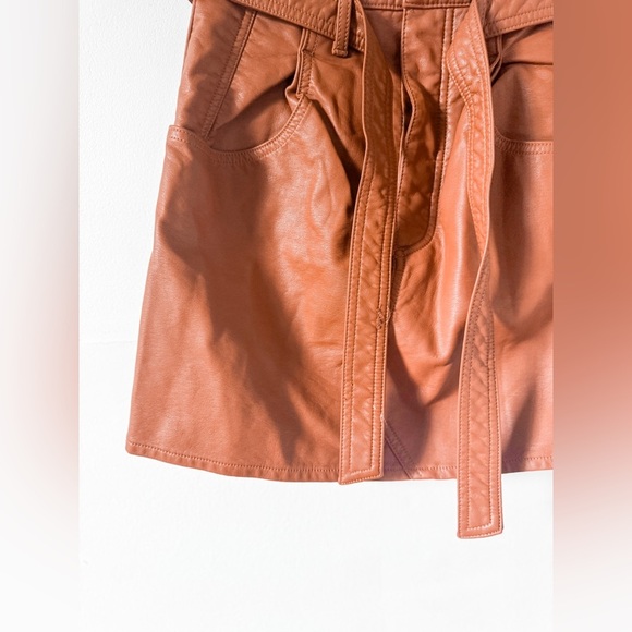 NWT Free People Brown Faux Leather Belted Mini Skirt - Picture 5 of 10